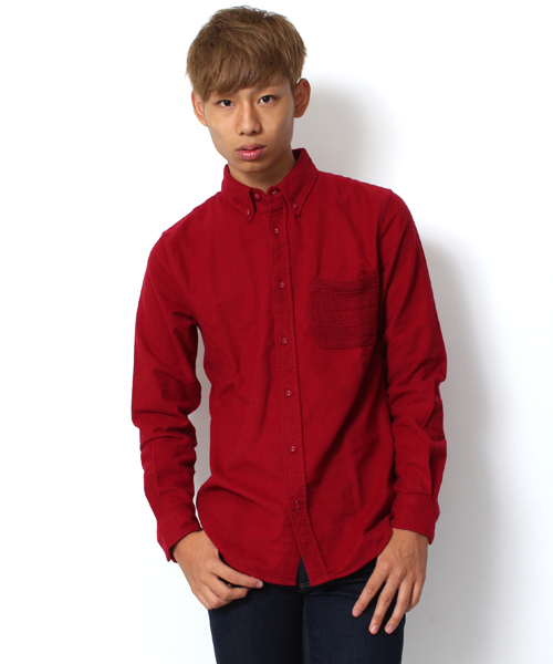 WEGO(ウィゴー)の「WEGO/ニットポケットネルシャツ(シャツ/ブラウス・メンズ・グレー/ダークグリーン/ネイビー/マスタード/ワイン・MEDIUM/LARGE)」の5枚目の写真