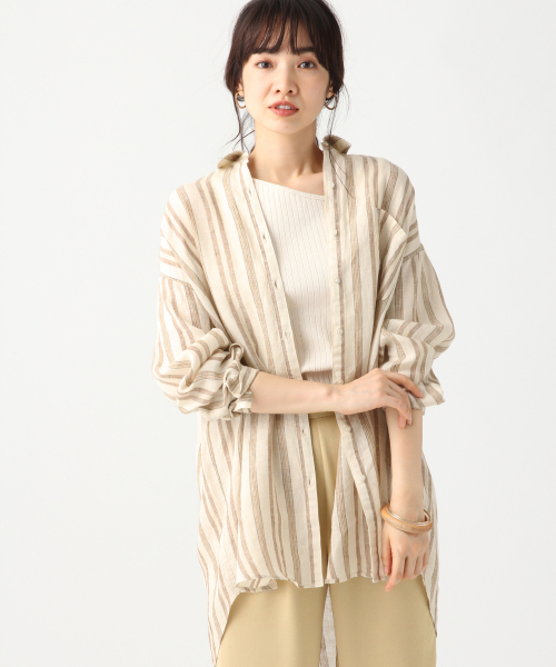 A part by（アパートバイ）の「リネンオーバーシャツＬＳ　833094（シャツ/ブラウス・レディース・カーキ/キナリ/ブラウン系その他/ブルー系その他・FREE）」の3枚目の写真