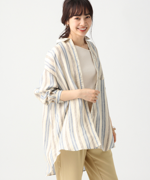 A part by（アパートバイ）の「リネンオーバーシャツＬＳ　833094（シャツ/ブラウス・レディース・カーキ/キナリ/ブラウン系その他/ブルー系その他・FREE）」の4枚目の写真