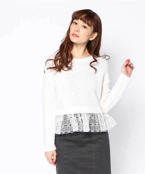 Another Edition（アナザーエディション）の「AE [A]シシュウレースペプラム PO ◆（ニット/セーター・レディース・オフホワイト/イエロー/グレー・フリー）」の10枚目の写真