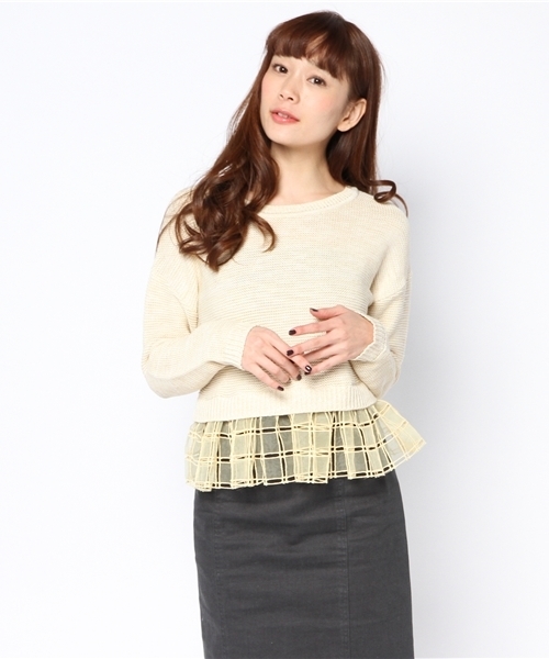 Another Edition（アナザーエディション）の「AE [A]シシュウレースペプラム PO ◆（ニット/セーター・レディース・オフホワイト/イエロー/グレー・フリー）」の3枚目の写真