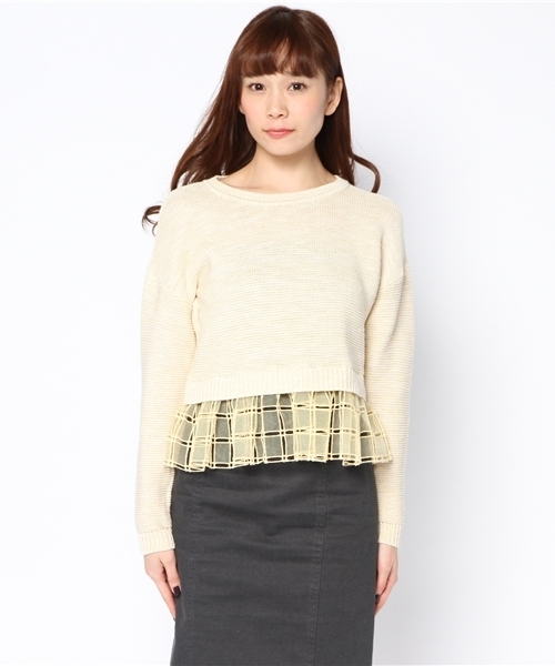 Another Edition（アナザーエディション）の「AE [A]シシュウレースペプラム PO ◆（ニット/セーター・レディース・オフホワイト/イエロー/グレー・フリー）」の5枚目の写真