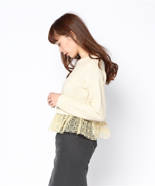 Another Edition（アナザーエディション）の「AE [A]シシュウレースペプラム PO ◆（ニット/セーター・レディース・オフホワイト/イエロー/グレー・フリー）」の6枚目の写真