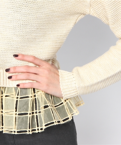 Another Edition（アナザーエディション）の「AE [A]シシュウレースペプラム PO ◆（ニット/セーター・レディース・オフホワイト/イエロー/グレー・フリー）」の9枚目の写真