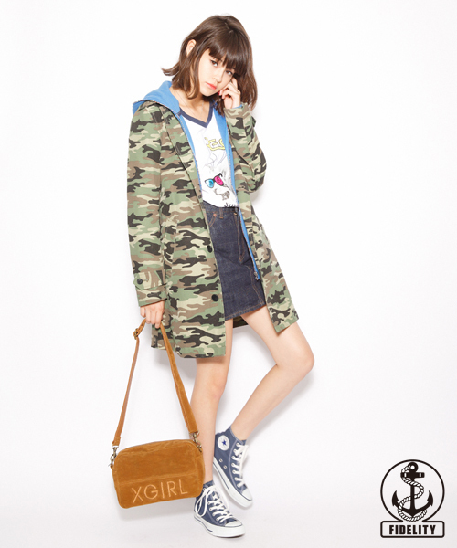 X-girl（エックスガール）の「【mini4月号掲載】X-girl x FIDELITY MARINE COAT（ミリタリージャケット・レディース・カモフラージュ/ブラック/ベージュ・MEDIUM/SMALL）」の14枚目の写真