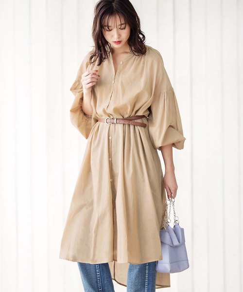 GeeRA(ジーラ)の「綿ボイルフレアーシャツワンピース(シャツワンピース・レディース・ベージュ/カーキ/ブラック・XX-LARGE/LARGE/SMALL/MEDIUM/X-LARGE)」の2枚目の写真