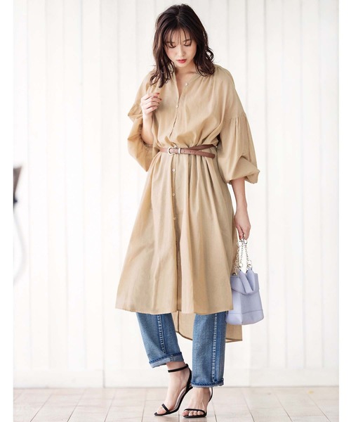 GeeRA(ジーラ)の「綿ボイルフレアーシャツワンピース(シャツワンピース・レディース・ベージュ/カーキ/ブラック・XX-LARGE/LARGE/SMALL/MEDIUM/X-LARGE)」の10枚目の写真