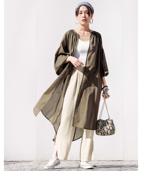 GeeRA(ジーラ)の「綿ボイルフレアーシャツワンピース(シャツワンピース・レディース・ベージュ/カーキ/ブラック・XX-LARGE/LARGE/SMALL/MEDIUM/X-LARGE)」の12枚目の写真