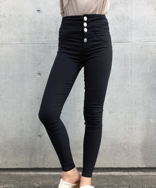 meJane(ミージェーン)の「ハイウエスト/スキニーパンツ(その他パンツ・レディース・ブラック/カーキ・S/M/L)」の2枚目の写真