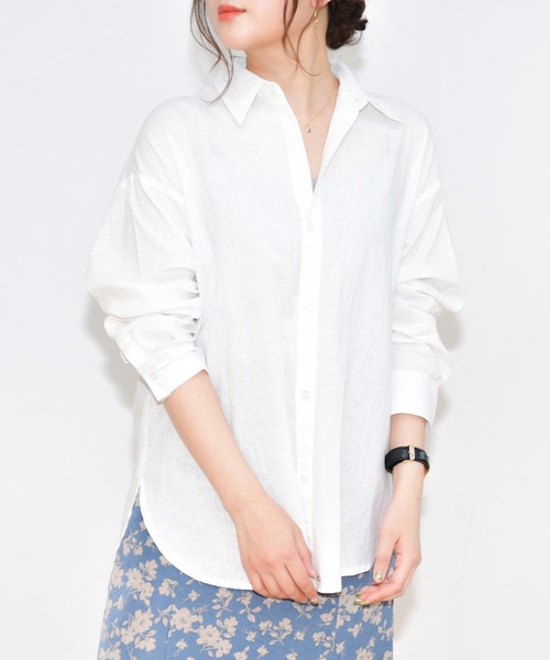 Ambre Neige（アンブルネージュ）の「リネンシャツ／【WEB/EC限定商品】（シャツ/ブラウス・レディース・ダークブラウン/オフホワイト/ライトグリーン・FREE）」の2枚目の写真