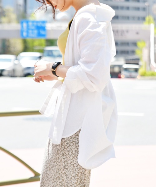 Ambre Neige（アンブルネージュ）の「リネンシャツ／【WEB/EC限定商品】（シャツ/ブラウス・レディース・ダークブラウン/オフホワイト/ライトグリーン・FREE）」の8枚目の写真