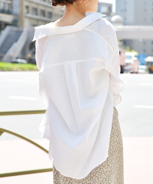 Ambre Neige（アンブルネージュ）の「リネンシャツ／【WEB/EC限定商品】（シャツ/ブラウス・レディース・ダークブラウン/オフホワイト/ライトグリーン・FREE）」の12枚目の写真