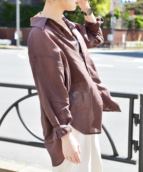 Ambre Neige（アンブルネージュ）の「リネンシャツ／【WEB/EC限定商品】（シャツ/ブラウス・レディース・ダークブラウン/オフホワイト/ライトグリーン・FREE）」の11枚目の写真