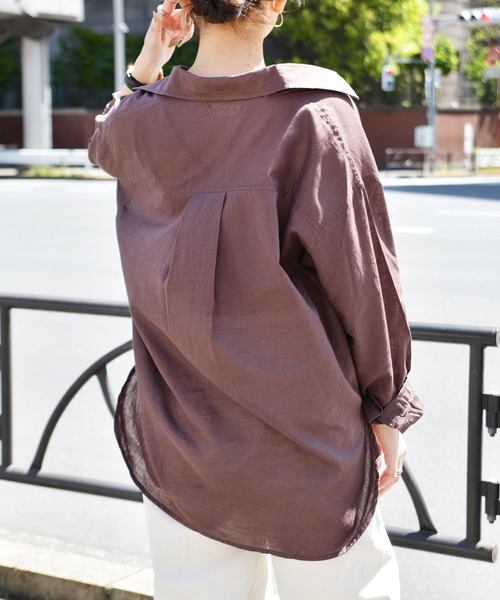 Ambre Neige（アンブルネージュ）の「リネンシャツ／【WEB/EC限定商品】（シャツ/ブラウス・レディース・ダークブラウン/オフホワイト/ライトグリーン・FREE）」の10枚目の写真