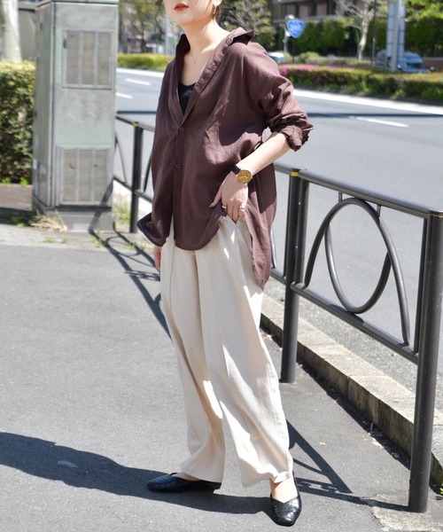 Ambre Neige（アンブルネージュ）の「リネンシャツ／【WEB/EC限定商品】（シャツ/ブラウス・レディース・ダークブラウン/オフホワイト/ライトグリーン・FREE）」の6枚目の写真