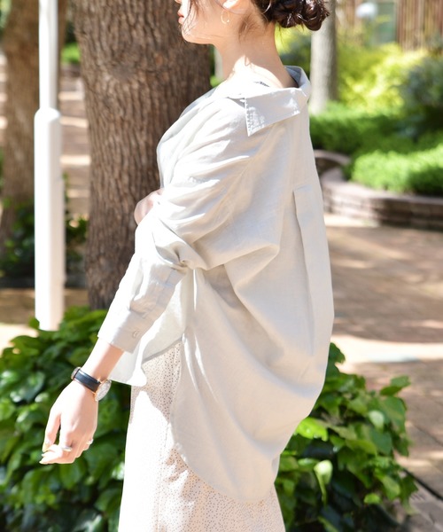 Ambre Neige（アンブルネージュ）の「リネンシャツ／【WEB/EC限定商品】（シャツ/ブラウス・レディース・ダークブラウン/オフホワイト/ライトグリーン・FREE）」の7枚目の写真