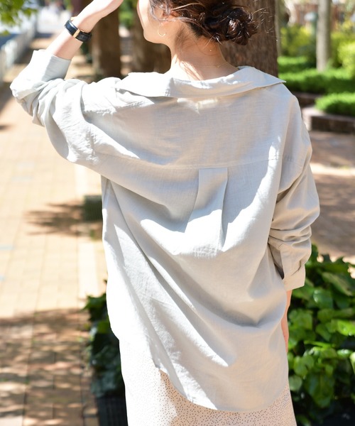 Ambre Neige（アンブルネージュ）の「リネンシャツ／【WEB/EC限定商品】（シャツ/ブラウス・レディース・ダークブラウン/オフホワイト/ライトグリーン・FREE）」の9枚目の写真