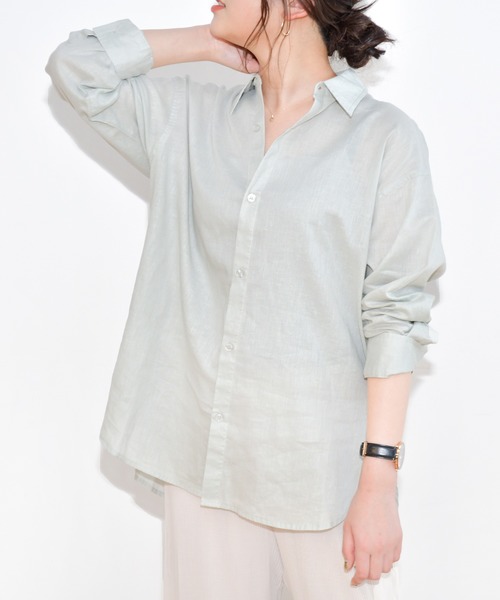 Ambre Neige（アンブルネージュ）の「リネンシャツ／【WEB/EC限定商品】（シャツ/ブラウス・レディース・ダークブラウン/オフホワイト/ライトグリーン・FREE）」の4枚目の写真