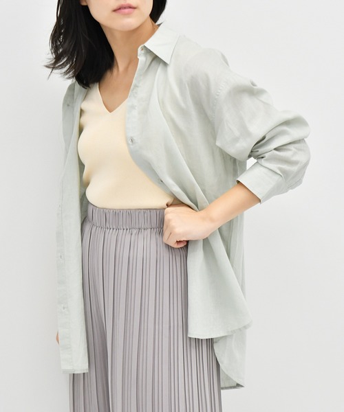 Ambre Neige（アンブルネージュ）の「リネンシャツ／【WEB/EC限定商品】（シャツ/ブラウス・レディース・ダークブラウン/オフホワイト/ライトグリーン・FREE）」の5枚目の写真