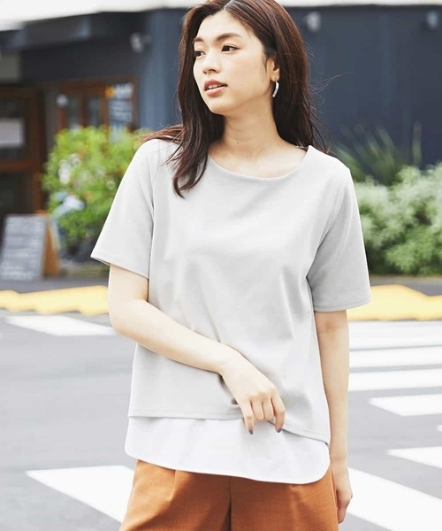 a.v.v(アーヴェヴェ)の「シャツドッキングカットソー(Tシャツ/カットソー・レディース・ライトグレー/ネイビー/ミント・38/40/34/36/42)」の2枚目の写真