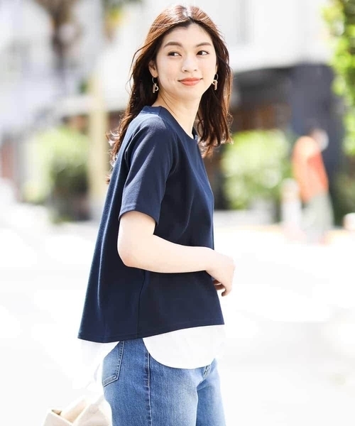 a.v.v(アーヴェヴェ)の「シャツドッキングカットソー(Tシャツ/カットソー・レディース・ライトグレー/ネイビー/ミント・38/40/34/36/42)」の4枚目の写真