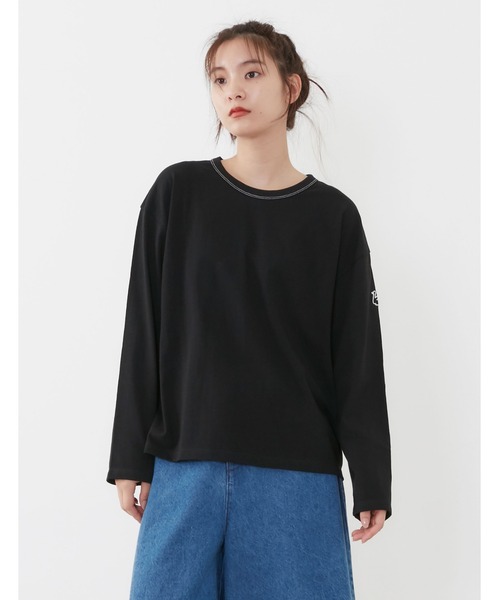 POU DOU DOU(プードゥドゥ)の「USコットンワンポイントスワン刺繍ロンTee(Tシャツ/カットソー・レディース・ブラック/ブルー/スミクロ/キナリ・3)」の1枚目の写真
