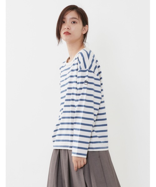 POU DOU DOU(プードゥドゥ)の「USコットンワンポイントスワン刺繍ロンTee(Tシャツ/カットソー・レディース・ブラック/ブルー/スミクロ/キナリ・3)」の9枚目の写真