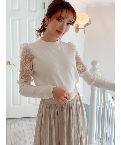 RESEXXY（リゼクシー）の「レース切替ニットプルオーバー（ニット/セーター・レディース・ブラック/ベージュ/オフホワイト・FREE）」の4枚目の写真