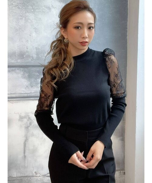 RESEXXY（リゼクシー）の「レース切替ニットプルオーバー（ニット/セーター・レディース・ブラック/ベージュ/オフホワイト・FREE）」の7枚目の写真