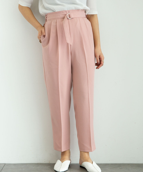 Green Parks(グリーンパークス)の「<ベルト付>タックテーパードストレッチパンツ*(その他パンツ・レディース・ブラック/ベージュ/ピンク/イエロー/ミント/ブルー系その他7・FREE)」の6枚目の写真