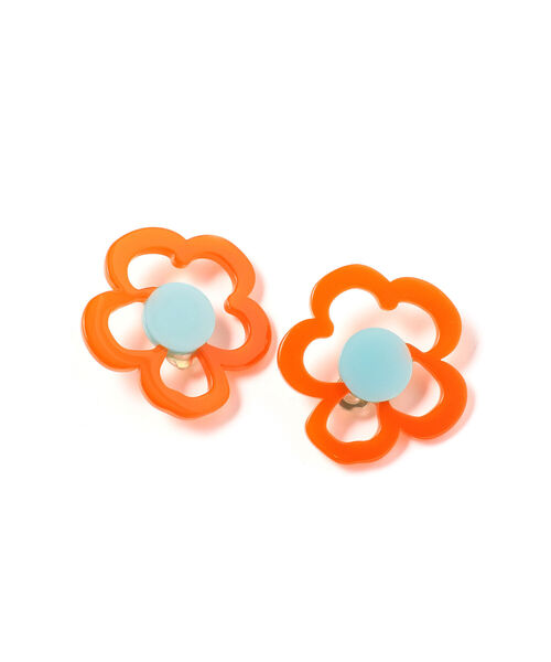 Ray BEAMS（レイビームス）の「Ray BEAMS / ドローイング フラワー イヤリング（イヤリング・レディース・ブラック/オレンジ・ONE SIZE）」の6枚目の写真