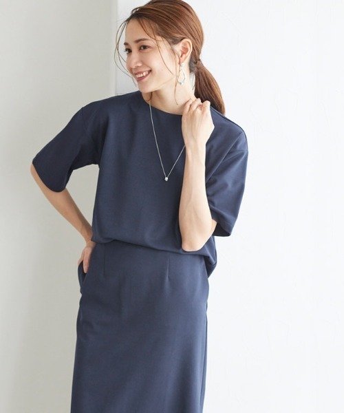 Pierrot（ピエロ）の「ポンチTシャツ×スカートセットアップ（セットアップ・レディース・ネイビー/モカ・L/M）」の4枚目の写真