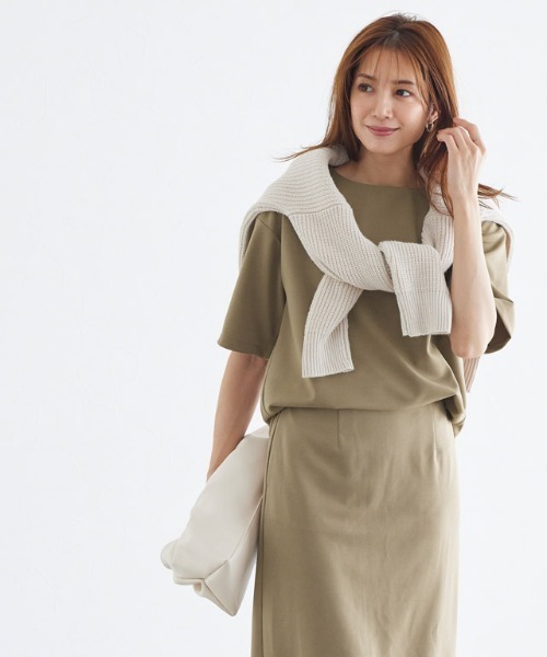 Pierrot（ピエロ）の「ポンチTシャツ×スカートセットアップ（セットアップ・レディース・ネイビー/モカ・L/M）」の9枚目の写真