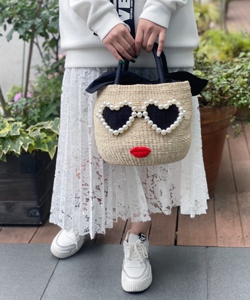☆【a-jolie/アジョリー】パールハートサングラスフェイスカゴバッグ