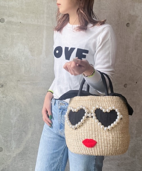 ☆【a-jolie/アジョリー】パールハートサングラスフェイスカゴバッグ