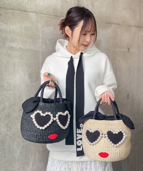 ☆【a-jolie/アジョリー】パールハートサングラスフェイスカゴバッグ