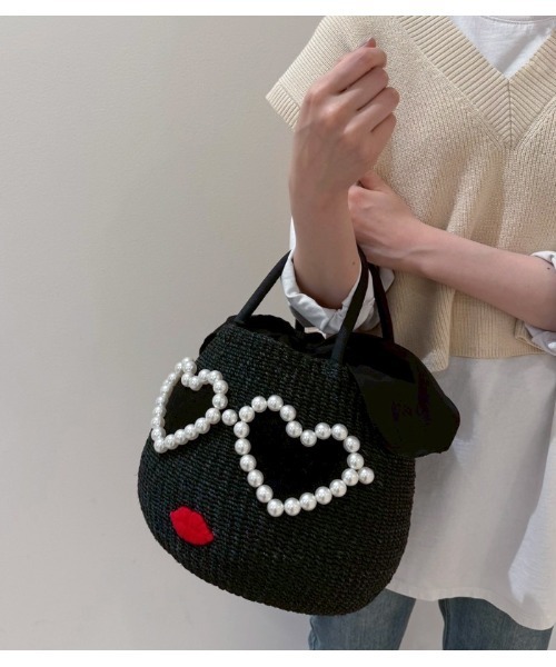 ☆【a-jolie/アジョリー】パールハートサングラスフェイスカゴバッグ
