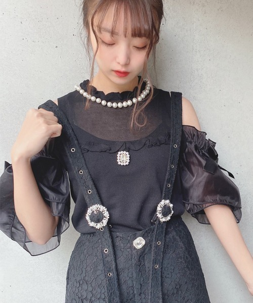 Swankiss（スワンキス）の「HB ribbon sheer knit（その他トップス・レディース・ホワイト/ピンク/ブラック・FREE）」の3枚目の写真