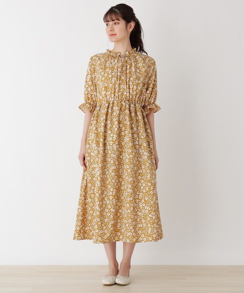 Cutie Blonde（キューティーブロンド）の「◆【S-L】花柄前リボンワンピース（ワンピース・レディース・イエロー系9/ベージュ系その他7/ネイビー系5・01/02/03）」の4枚目の写真