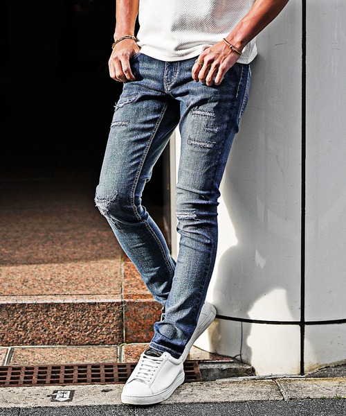 JOKER(ジョーカー)の「【SOMEDIFF】オリジナルストレッチダメージジーンズ スキニーデニムパンツ メンズ ジーパン 春服 冬服(デニムパンツ・メンズ・インディゴブルー/ブルー/ブラック/ケミカルウォッシュ・L/M/S/XL)」の7枚目の写真