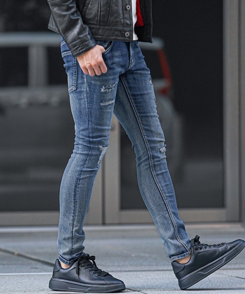 SOMEDIFF】オリジナルストレッチダメージジーンズ スキニー