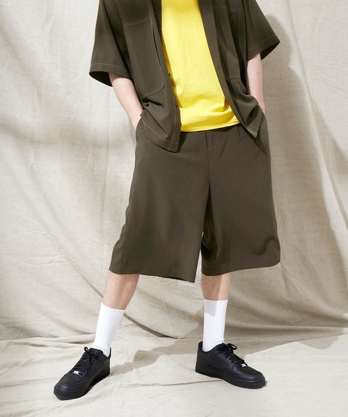 EMMA CLOTHES(エマクローズ)の「【3点セットアップ】ブライトポプリン リラックス オーバーサイズ 鬼ステッチビッグWポケットレギュラーカラーCPOシャツ&テーパード2タックワイドパンツ&2タックワイドショーツ ワンマイルウェア(セットアップ・メンズ・ブラック/ベージュ/ブラウン/ベージュ系その他/ライラック/グレイッシュベージュ/グレイッシュブルー/キナリ・M/L)」の19枚目の写真