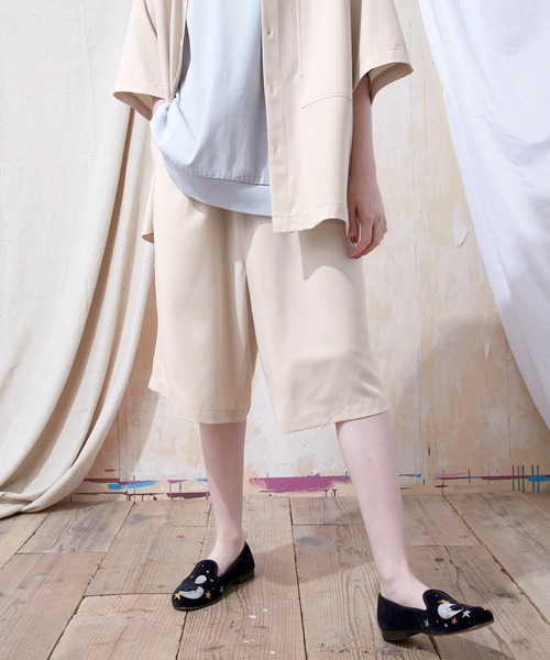 EMMA CLOTHES(エマクローズ)の「【3点セットアップ】ブライトポプリン リラックス オーバーサイズ 鬼ステッチビッグWポケットレギュラーカラーCPOシャツ&テーパード2タックワイドパンツ&2タックワイドショーツ ワンマイルウェア(セットアップ・メンズ・ブラック/ベージュ/ブラウン/ベージュ系その他/ライラック/グレイッシュベージュ/グレイッシュブルー/キナリ・M/L)」の16枚目の写真