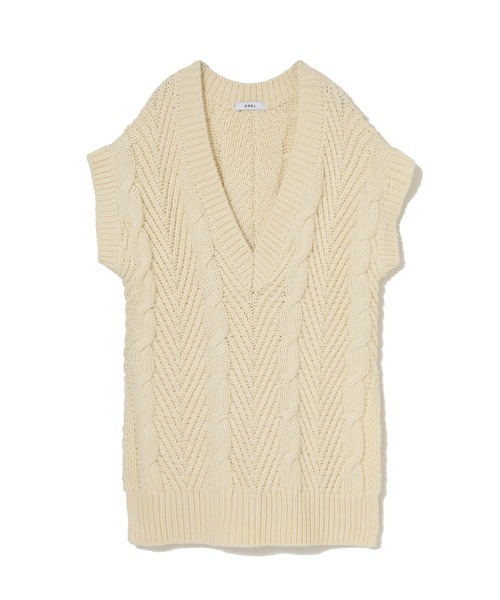 COEL（コエル）の「ケーブル編みビッグベスト（ニット/セーター・レディース・ブラック/アイボリー・FREE）」の11枚目の写真