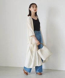 接触冷感 ベルト付きニットロングカーディガン