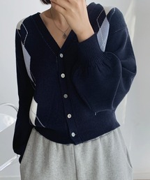 【Chuzchuz】アーガイルVネックショートカーディガン