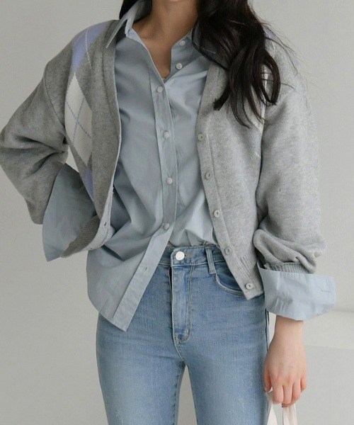 fd style（エフディ スタイル）の「【Chuzchuz】アーガイルVネックショートカーディガン（カーディガン/ボレロ・レディース・グレー/ブルー系その他/ライトベージュ・FREE）」の5枚目の写真