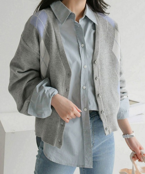 fd style（エフディ スタイル）の「【Chuzchuz】アーガイルVネックショートカーディガン（カーディガン/ボレロ・レディース・グレー/ブルー系その他/ライトベージュ・FREE）」の7枚目の写真