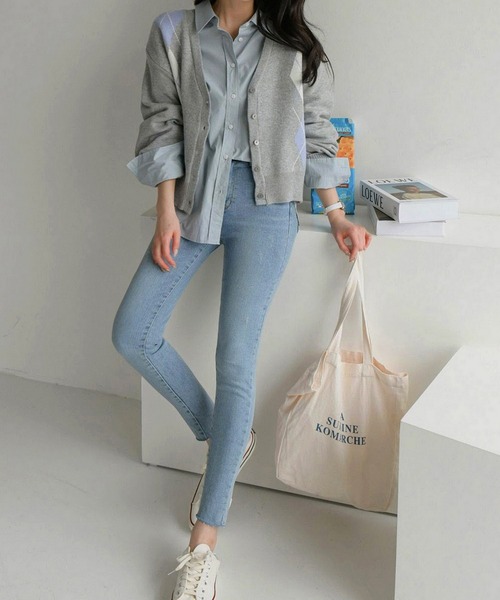 fd style（エフディ スタイル）の「【Chuzchuz】アーガイルVネックショートカーディガン（カーディガン/ボレロ・レディース・グレー/ブルー系その他/ライトベージュ・FREE）」の9枚目の写真