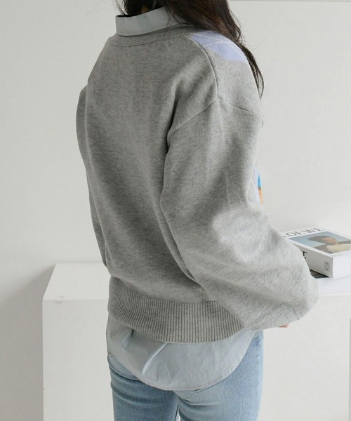 fd style（エフディ スタイル）の「【Chuzchuz】アーガイルVネックショートカーディガン（カーディガン/ボレロ・レディース・グレー/ブルー系その他/ライトベージュ・FREE）」の10枚目の写真